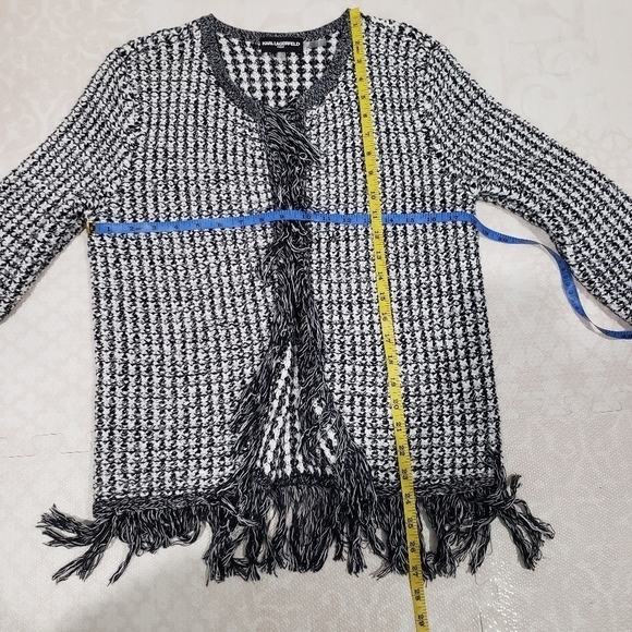 Karl Lagerfeld Black and White Open Front Blazer with Fringes Size Small - Picture 9 of 11